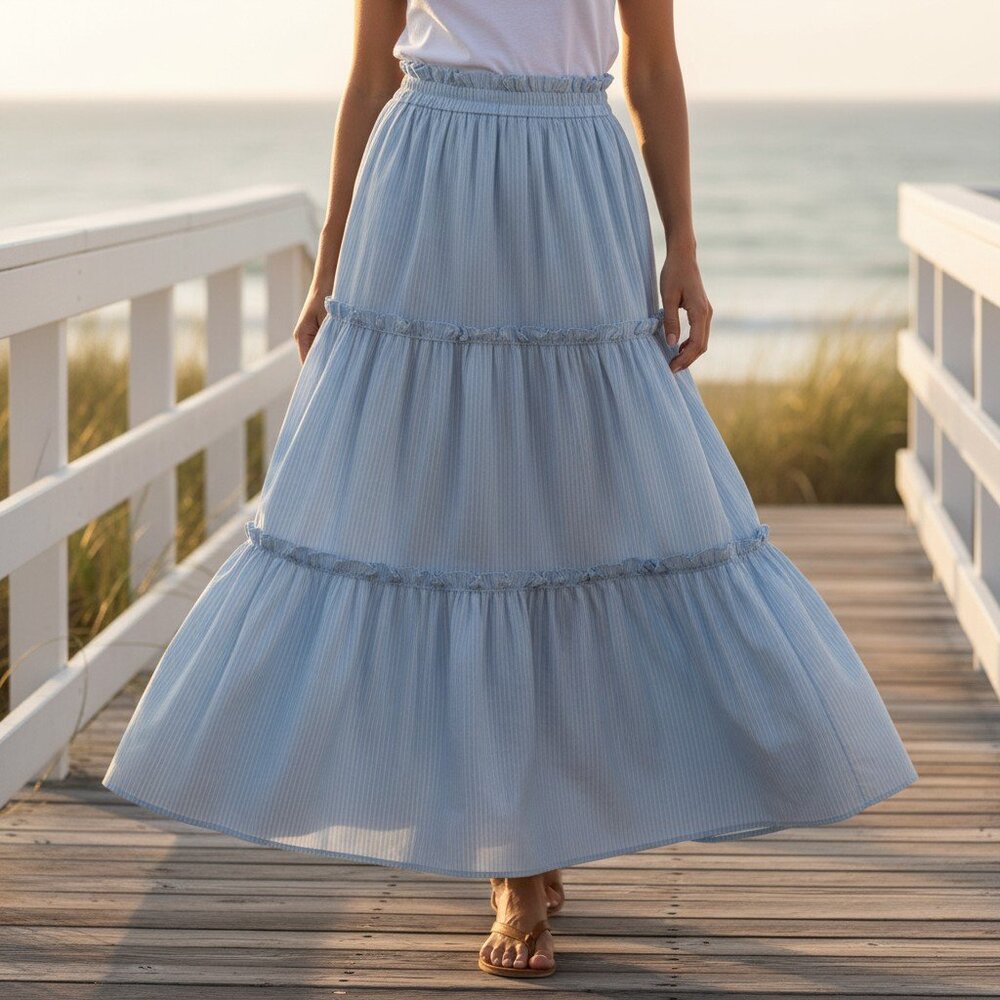 Tuckernuck Light Blue Tiered Maxi Skirt